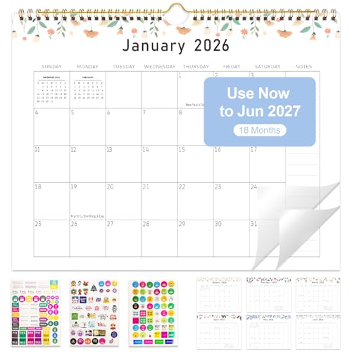 Gannyfer 2026 Wall Calendar 18Month Calendar 20262027 Use from Jan 2026 to Jun 2027 Large Wall Calendar 2026 14 x 11 Wall Planner for Your Family School or Office 3 Stickers Included - Image 1