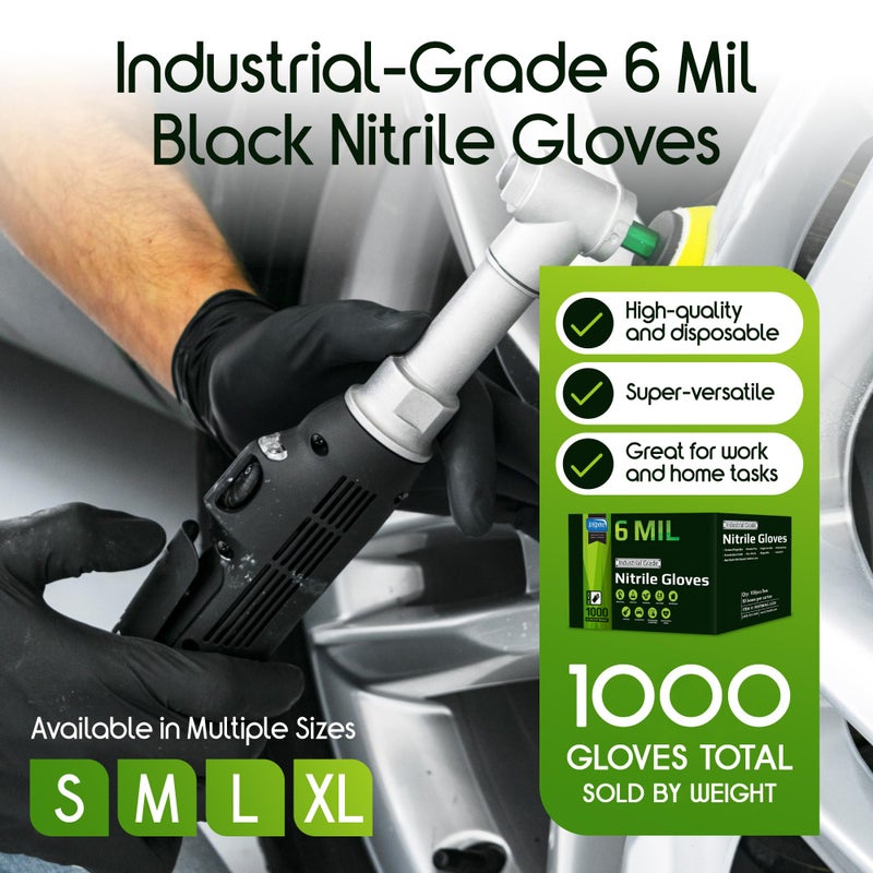 Inspire Black Nitrile Gloves HEAVY DUTY 6 Mil Nitrile Chemical Resistant Medical Cooking Cleaning Disposable Black Gloves Case - Image 2