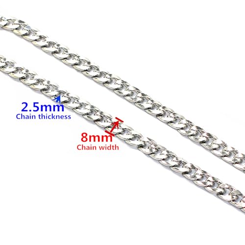 Model Worker DIY Iron Flat Chain Strap Handbag Chains Purse Chain Straps Shoulder Cross Body Replacement Straps with Metal Buckles (23.6", Silver) - Image 3