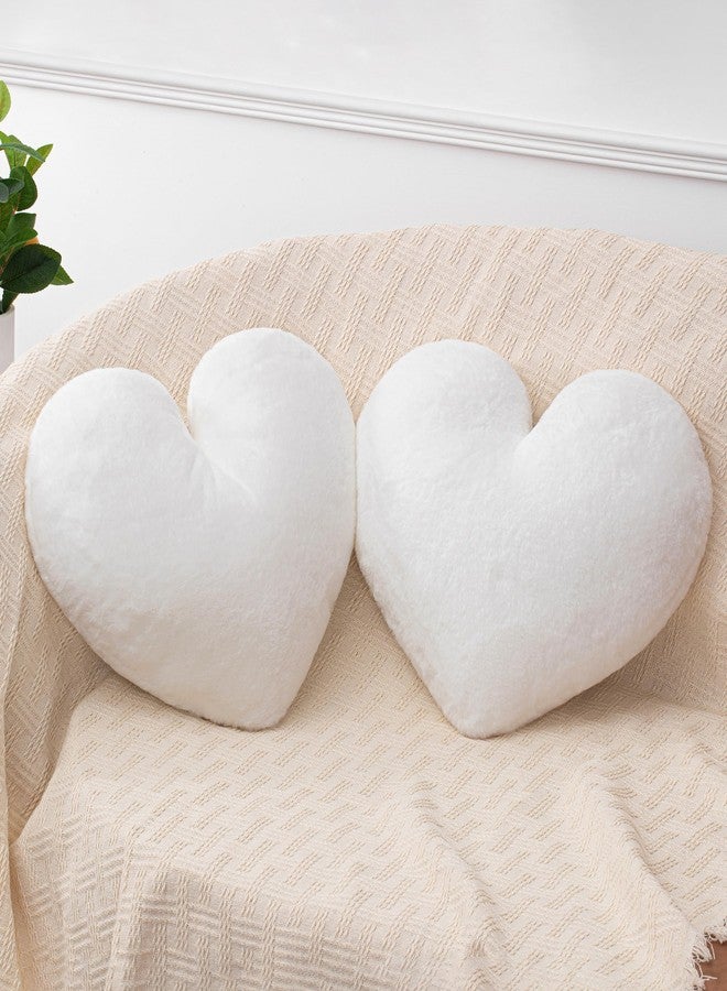 JZNEXD 2 Pcs White Heart Pillow Decorative Throw Pillows 16-inch Cute Soft Fluffy Heart Shaped Pillows for Bed Couch Sofa Bedroom Living Room Decor Aesthetic (Milk White, 16"x13.78") - Image 1