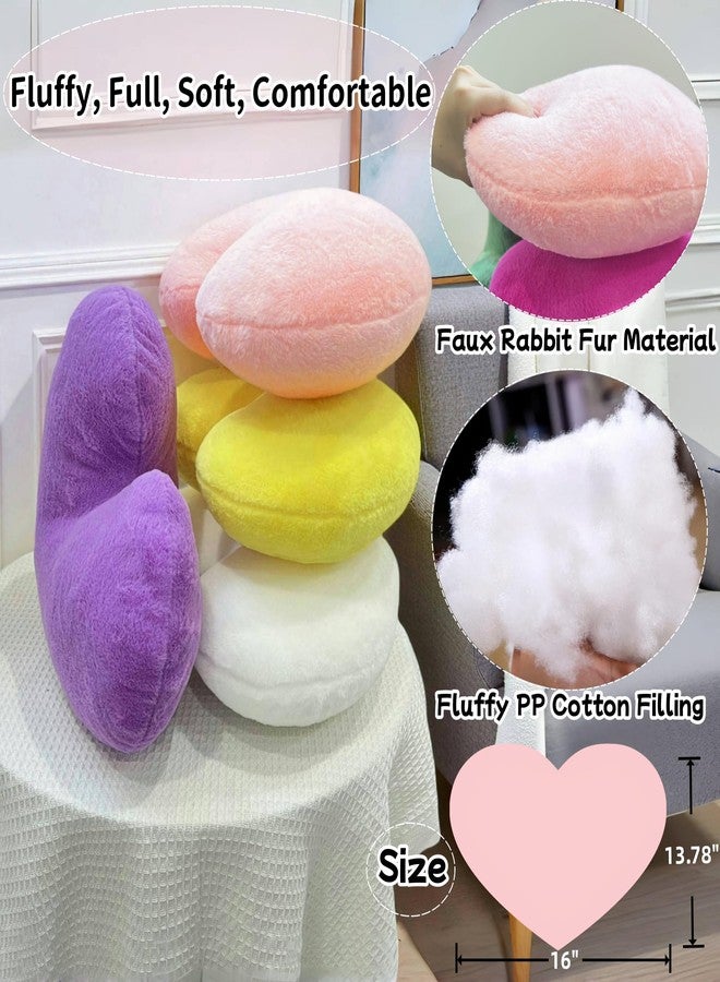 JZNEXD 2 Pcs White Heart Pillow Decorative Throw Pillows 16-inch Cute Soft Fluffy Heart Shaped Pillows for Bed Couch Sofa Bedroom Living Room Decor Aesthetic (Milk White, 16"x13.78") - Image 3