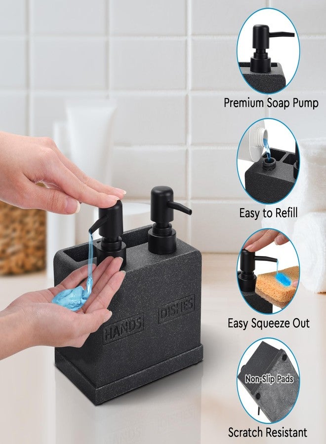 Deobath Hand and Dish Soap Dispenser Set, Dual Soap Dispenser with Sponge Caddy and Brush Holder 4-in-1 Countertop Organizer for Kitchen Bathroom, Useful Kitchen Gadgets - Black - Image 4