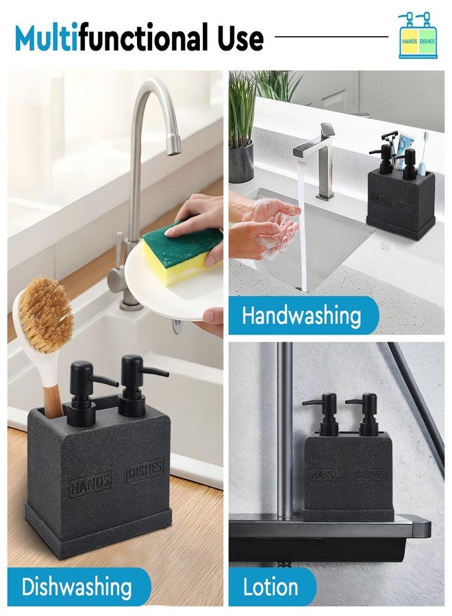 Deobath Hand and Dish Soap Dispenser Set, Dual Soap Dispenser with Sponge Caddy and Brush Holder 4-in-1 Countertop Organizer for Kitchen Bathroom, Useful Kitchen Gadgets - Black - Image 5