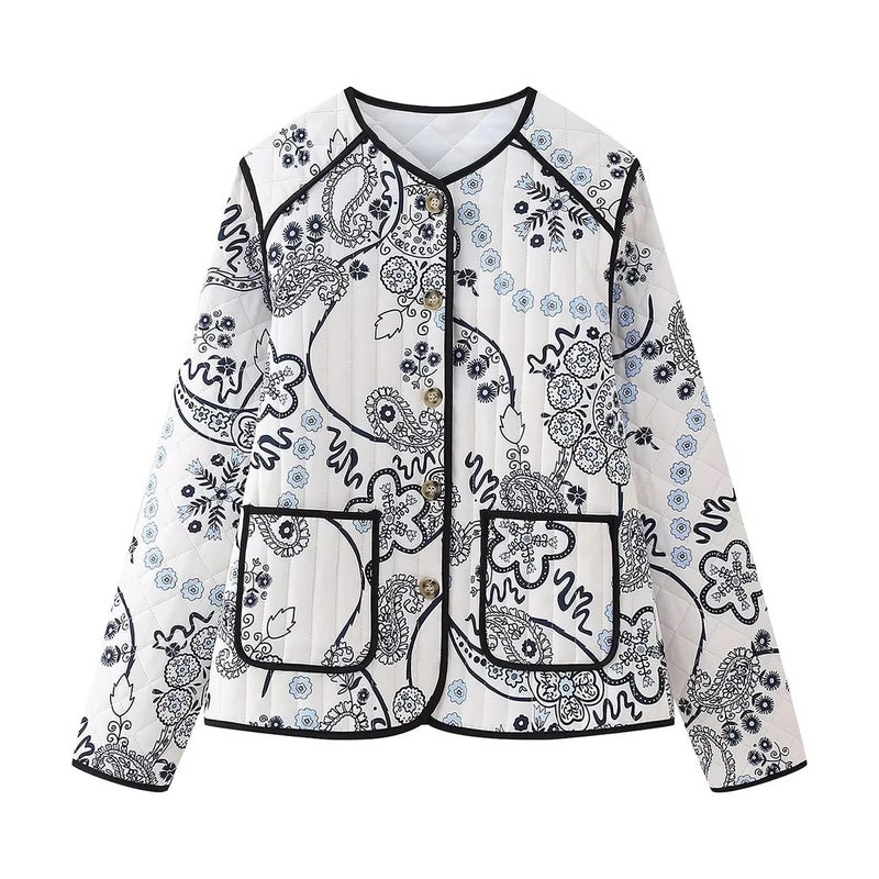 Y5838 European and American Womens 2023 Autumn New Printed Loose Quilted Cotton Jacket Casual All-match Lightweight 5838#~ picture color