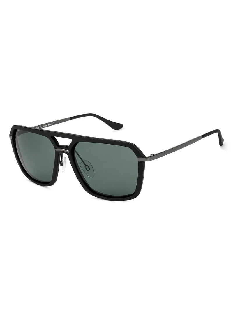 VINCENT CHASE Vincent Chase by Lenskart | Matte Black Gunmetal Green | Full Rim Hexagonal Polarized Sunglasses | Large | VC S11745 -C1