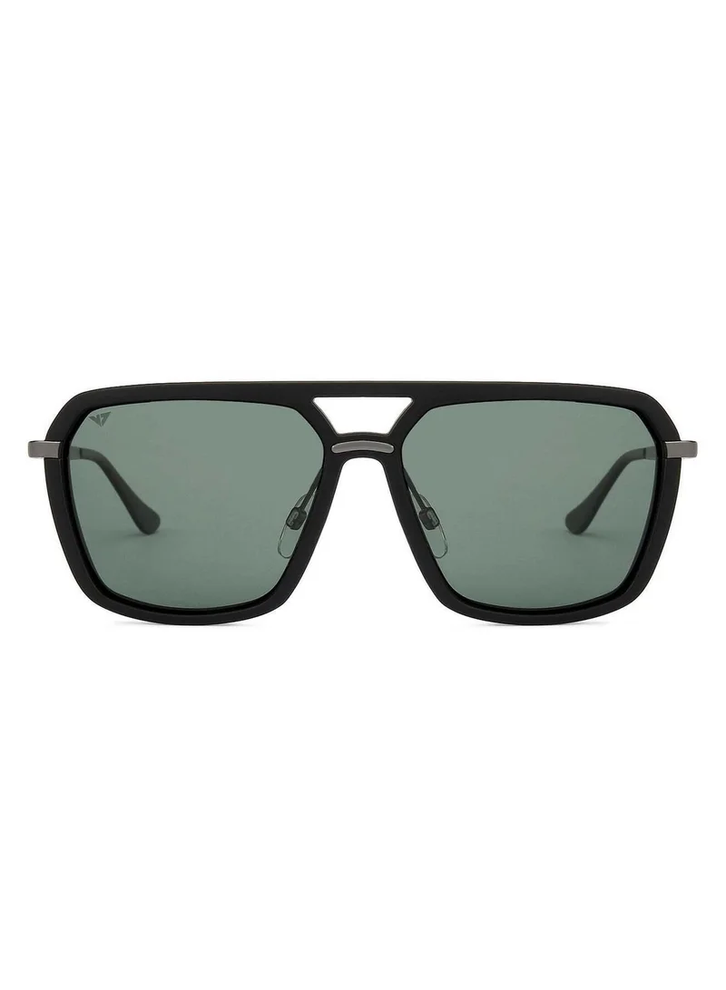 VINCENT CHASE Vincent Chase by Lenskart | Matte Black Gunmetal Green | Full Rim Hexagonal Polarized Sunglasses | Large | VC S11745 -C1