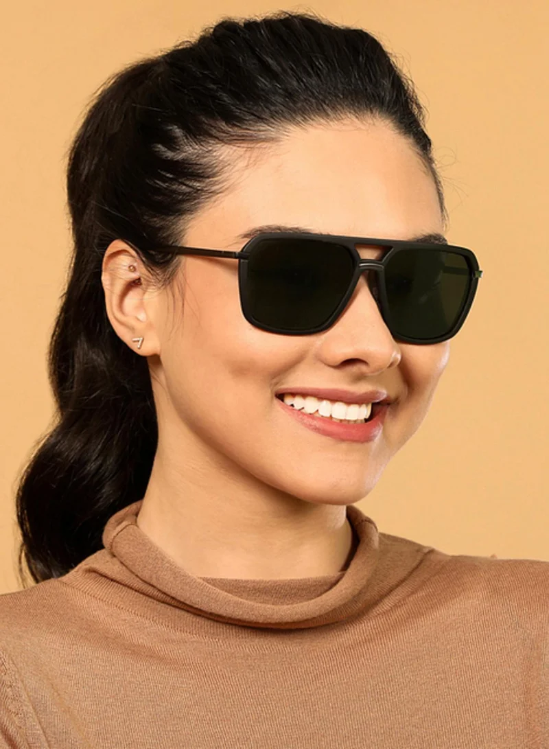 VINCENT CHASE Vincent Chase by Lenskart | Matte Black Gunmetal Green | Full Rim Hexagonal Polarized Sunglasses | Large | VC S11745 -C1