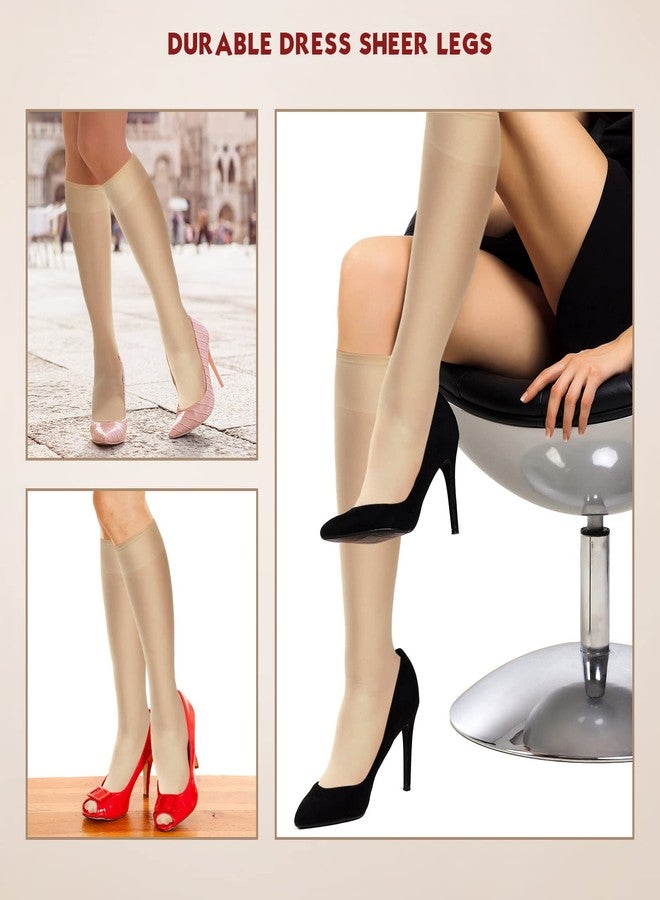 تاربوب جوارب نسائية شفافة من النايلون من Tarpop، 50 زوجًا، تصل إلى الركبة، جوارب معززة عند الأصابع، جوارب ضاغطة مطاطية تصل إلى الركبة، عبوة بالجملة (لون بيج). - Image 5