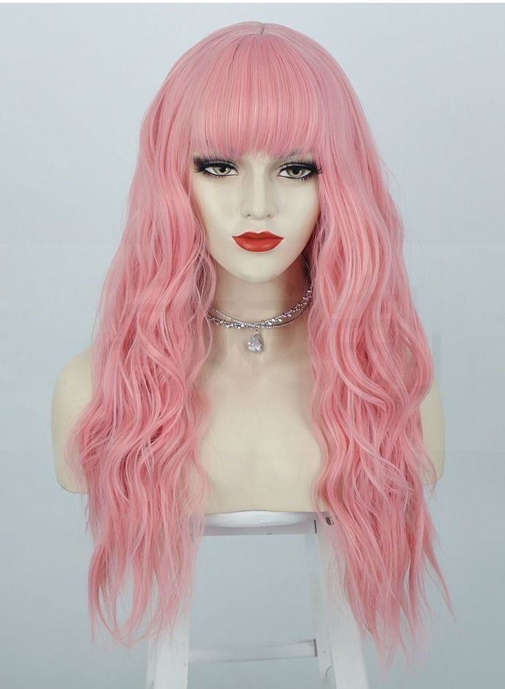 إستيل شعر مستعار طويل مجعد أوروبي وأمريكي من Estelle ، مموج من الألياف الأنثوية ، غطاء رأس كامل ، لون لا وردي - Image 1