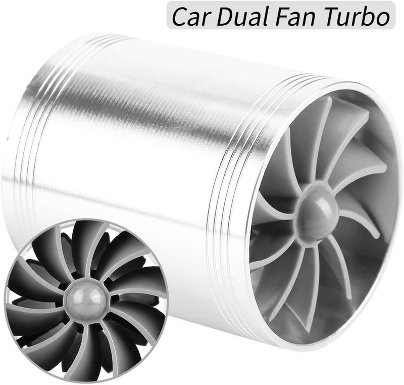woobles Air Intake Turbo, Car Air Intake Turbonator Dual Fan Turbine Super Charger Gas Fuel Saver Turbo(Silver) Silver - Image 2