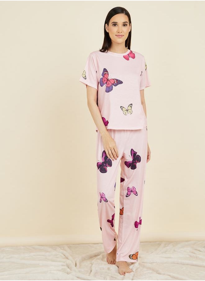 Styli - Butterfly AOP T-shirt and Pyjama Set - Image 1