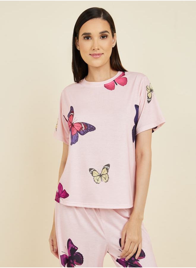 Styli - Butterfly AOP T-shirt and Pyjama Set - Image 1