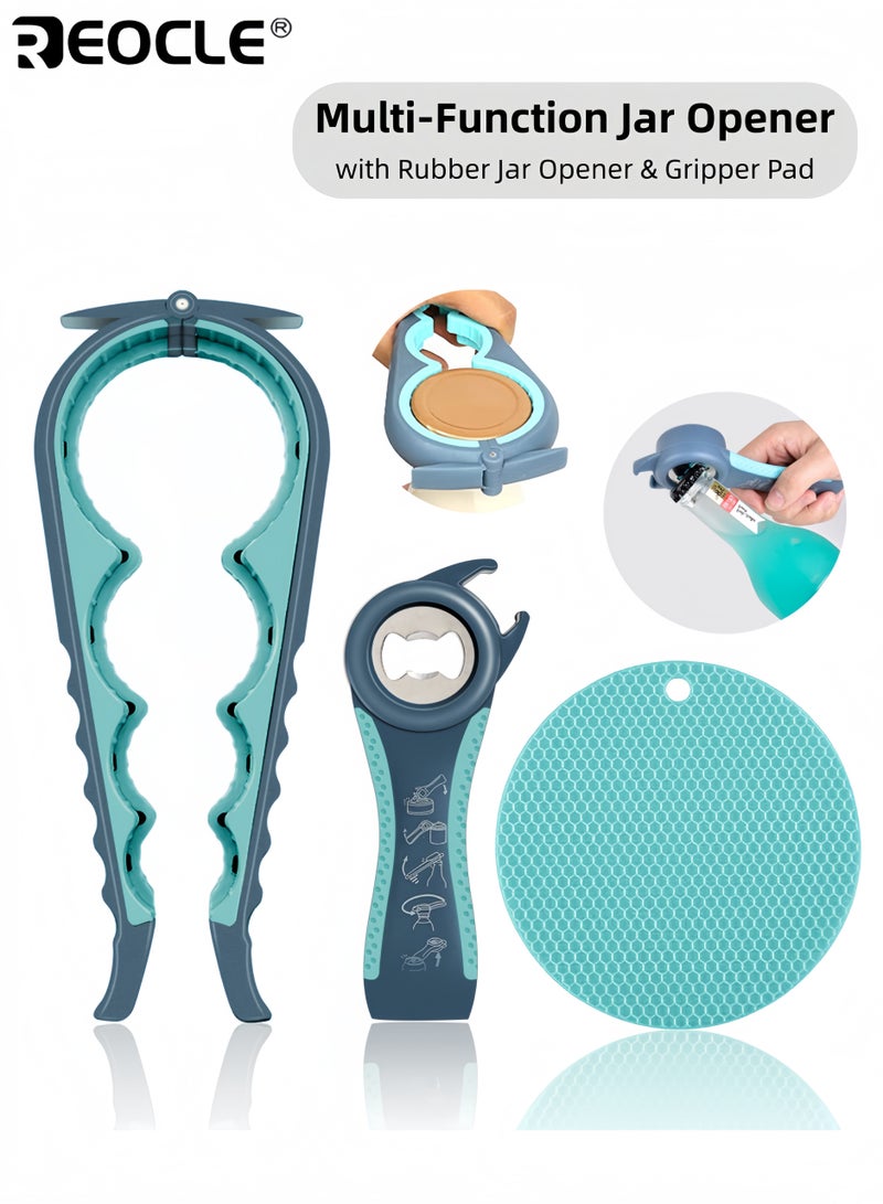 REOCLE 3PCS Easy Grip Jar Opener with Non Slip Rubber Design and Multi Function Feature Senior Friendly Opener with Arthritic Hand Support for Kitchen Use - Image 1