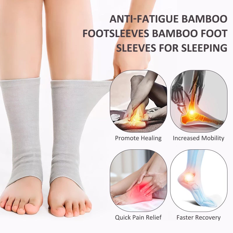 ROBOHOOK 1 Pair Bamboo Anti Fatigue Socks,Compression Bamboo Foot Sleeves,Soft Compression Sock,for Arch Support,Swelling of Feet and Ankles (Gray) - Image 2