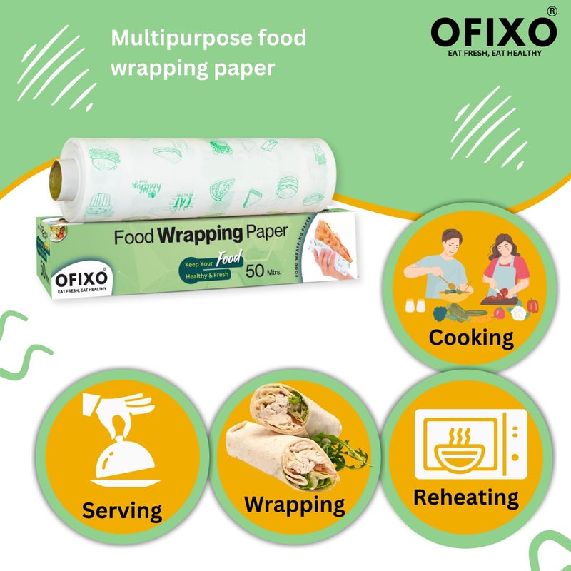 OFIXO Food WRAP Multipurpose Food Wrapping Paper | 50 Meter | Perfect Premium Food Wrapping Paper for Cooking, Baking, Packing and Serving Foods (Pack of 1) - Image 4