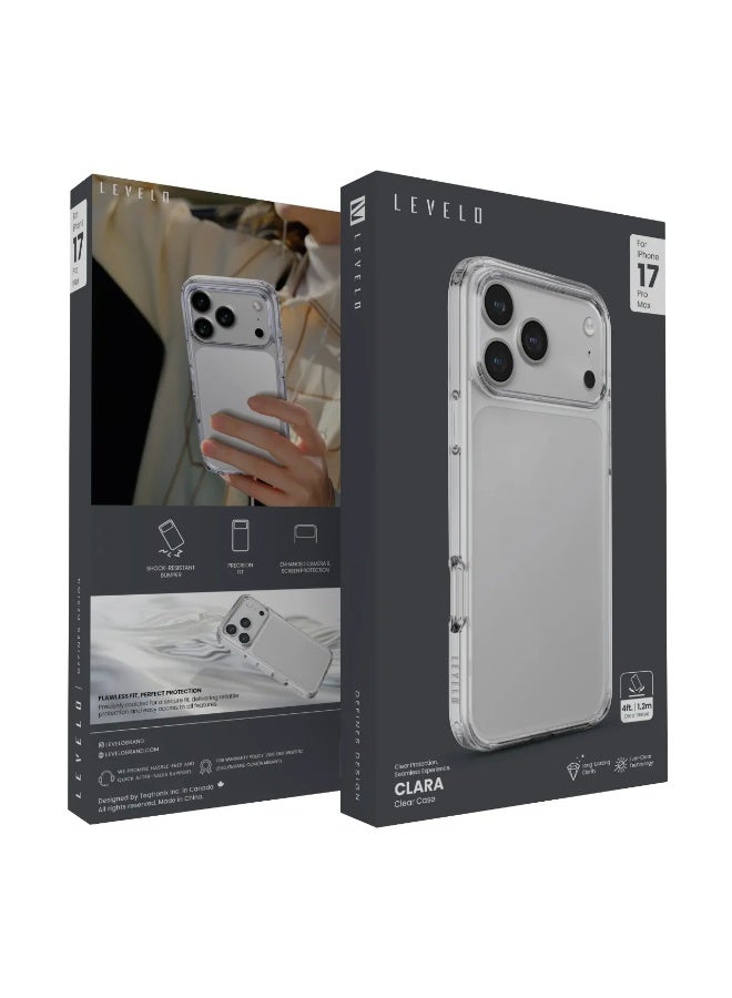 ليفيلو جراب هاتف iPhone 17 Pro Max Clara شفاف طويل الأمد مصنوع من مادة TPU+PC مع حماية محسنة للكاميرا والشاشة / ملاءمة دقيقة / مصد مقاوم للصدمات / غطاء خلفي بتقنية Ever-Clear - شفاف - Image 4