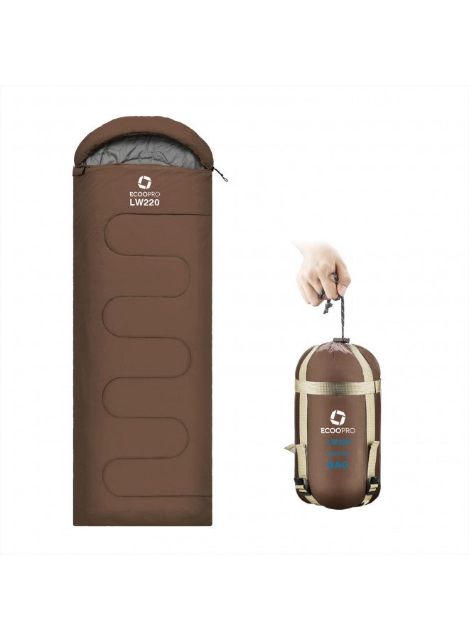 ECOOPRO Warm Weather Sleeping Bag - Portable, Waterproof, Compact Lightweight, Comfort with Compression Sack - Great for Outdoor Camping, Backpacking & Hiking-83 L x 30" W Fits Adults (K-Brown) - Image 1