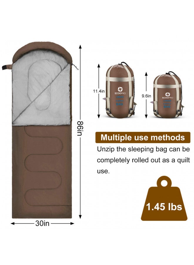 ECOOPRO Warm Weather Sleeping Bag - Portable, Waterproof, Compact Lightweight, Comfort with Compression Sack - Great for Outdoor Camping, Backpacking & Hiking-83 L x 30" W Fits Adults (K-Brown) - Image 2