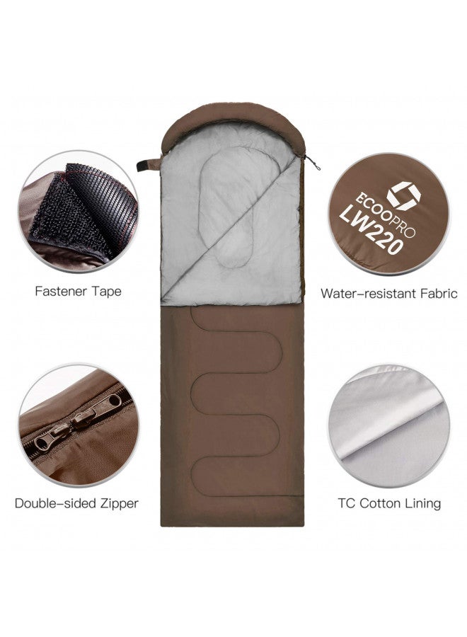 ECOOPRO Warm Weather Sleeping Bag - Portable, Waterproof, Compact Lightweight, Comfort with Compression Sack - Great for Outdoor Camping, Backpacking & Hiking-83 L x 30" W Fits Adults (K-Brown) - Image 3