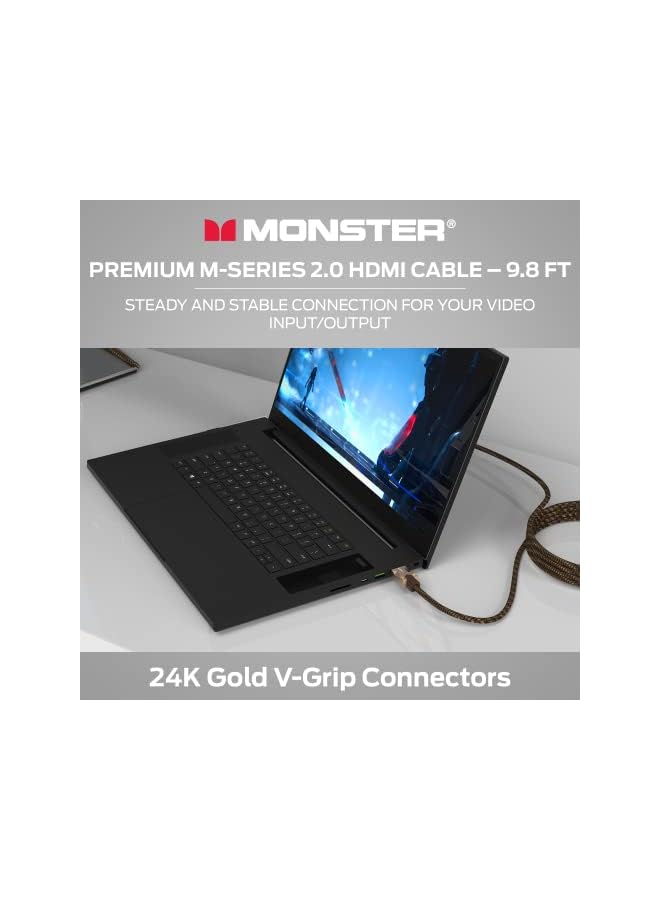 Monster M-Series 2000 Certified Premium Ultra High Speed HDMI Cable - 2.0 4K 60Hz, 25 Gbps - 3 Meters (9.8 Ft) - Image 5