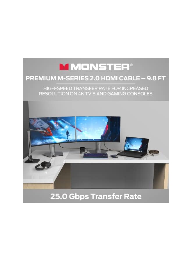 Monster M-Series 2000 Certified Premium Ultra High Speed HDMI Cable - 2.0 4K 60Hz, 25 Gbps - 3 Meters (9.8 Ft) - Image 3