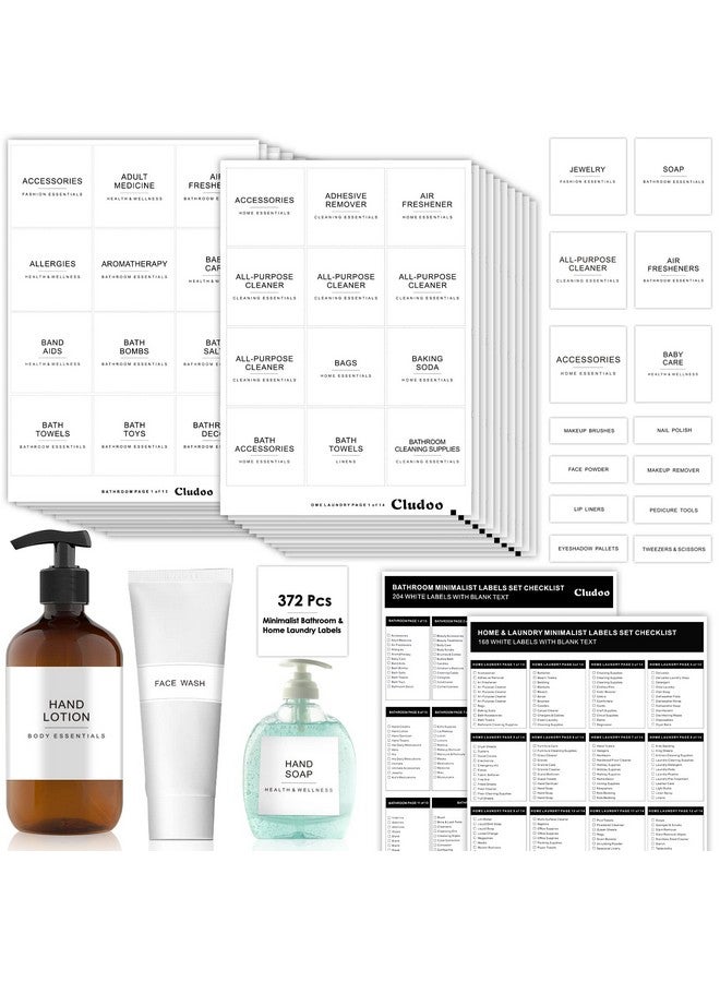 Cludoo 372 Pcs Preprinted Minimalist Home Laundry Bathroom Labels For Organizing With Diy Blank Labels, Waterproof Oil Resistant Stickers For Bathroom Laundry Home Beauty Organization Supplies Labels - Image 1
