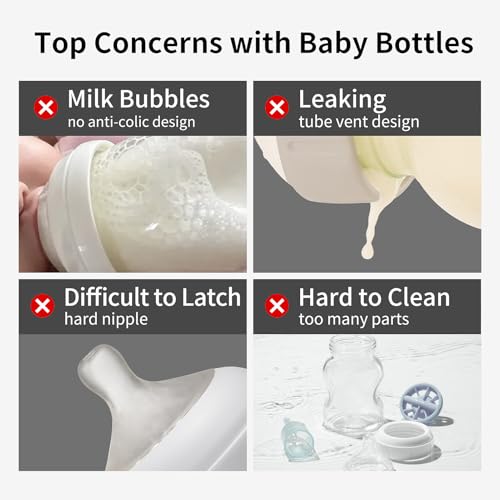 Thyseed Glass Natural Anti-Colic Baby Bottles | Newborn Breast Like Nursing Bottle for Breastfed Babies with Nipple(3-7 Months),8oz,1pack - Image 3