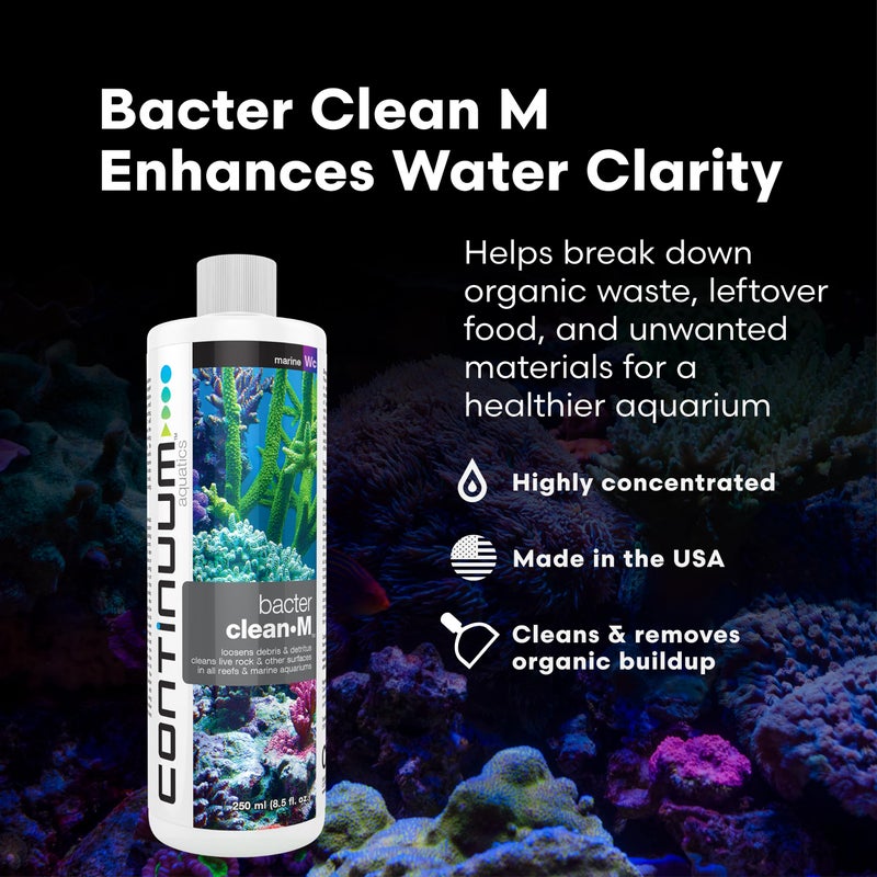 Continuum Aquatics Bacter Clean M for Reef & Marine Aquariums â€“ Loosens Detritus, Cleans Live Rock, Reduces Organic Waste & Enhances Water Clarity Naturally, 500ml - Image 1