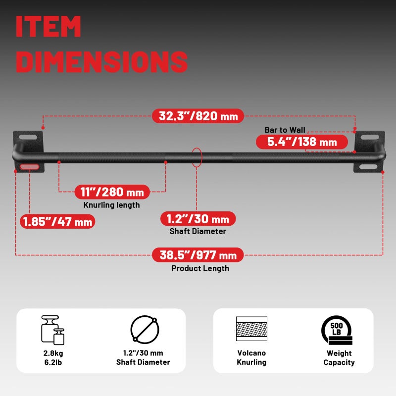 PAPABABE Wall Mounted Pull Up Bar, Chin Up Bar, Strength Training Pull-Up Bars Chin Up Bars for Home Gym, 500LBS Weight Capacity (Black 36 inch) - Image 2