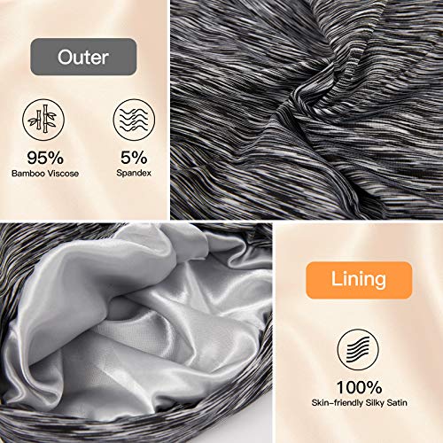 GB Selected Silk Satin Lined Bonnet Sleep Cap - Adjustable Stay on All Night Hair Wrap Cover Slouchy Beanie for Curly Hair Protection for Women and Men - Heather Black - Image 4