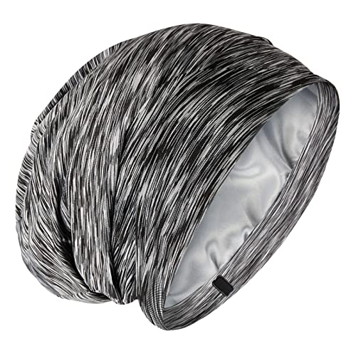 GB Selected Silk Satin Lined Bonnet Sleep Cap - Adjustable Stay on All Night Hair Wrap Cover Slouchy Beanie for Curly Hair Protection for Women and Men - Heather Black - Image 1