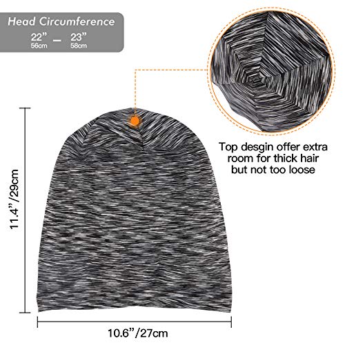 GB Selected Silk Satin Lined Bonnet Sleep Cap - Adjustable Stay on All Night Hair Wrap Cover Slouchy Beanie for Curly Hair Protection for Women and Men - Heather Black - Image 5
