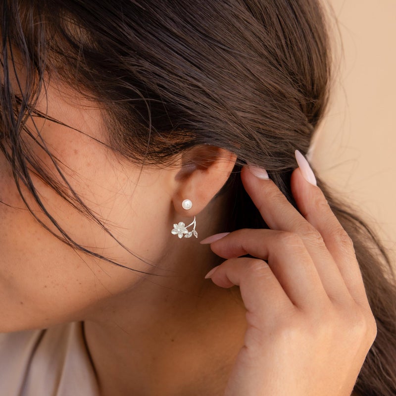Tituthia Dangle Earrings for Women, 14k Pearl Drop Earrings Silver Flower Stud Earring Cute Silver Earrings for Women Trendy Wedding Earring Hypoallergenic Prom Bridal Jewelry Gifts - Image 5