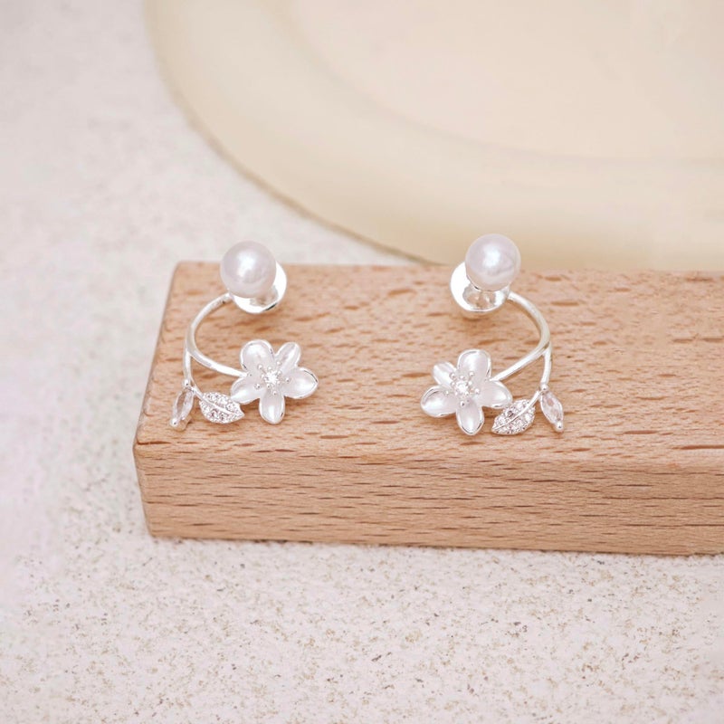 Tituthia Dangle Earrings for Women, 14k Pearl Drop Earrings Silver Flower Stud Earring Cute Silver Earrings for Women Trendy Wedding Earring Hypoallergenic Prom Bridal Jewelry Gifts - Image 4