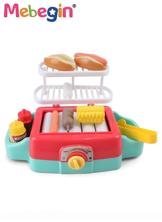MEBEGIN BBQ Grill Toy Set with Rich Accessories, Simulated Automatic Grill with Light and Sound, Kids Kitchen Role Toy Set, Educational Toys for Kids, Perfect for Hand-on Ability, 20*17*7cm  - Image 2