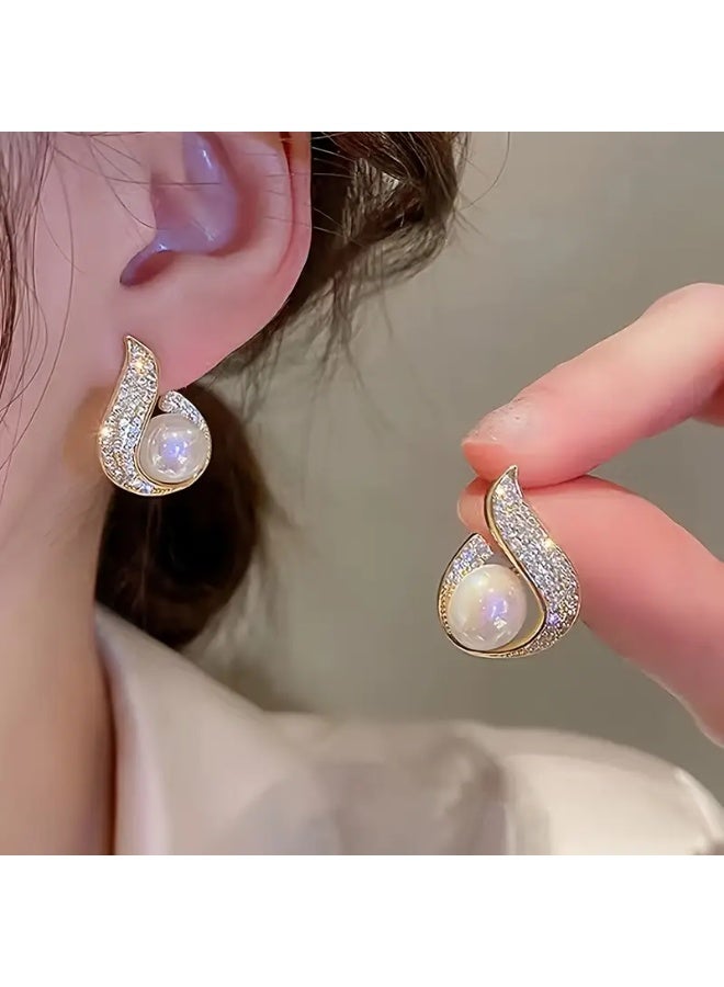 aeen Elegant 5-Pair Pearl & Rhinestone Stud Earring Set for Women – Vintage-Inspired Zinc Alloy Design, Perfect for Daily Wear & Parties - Image 5