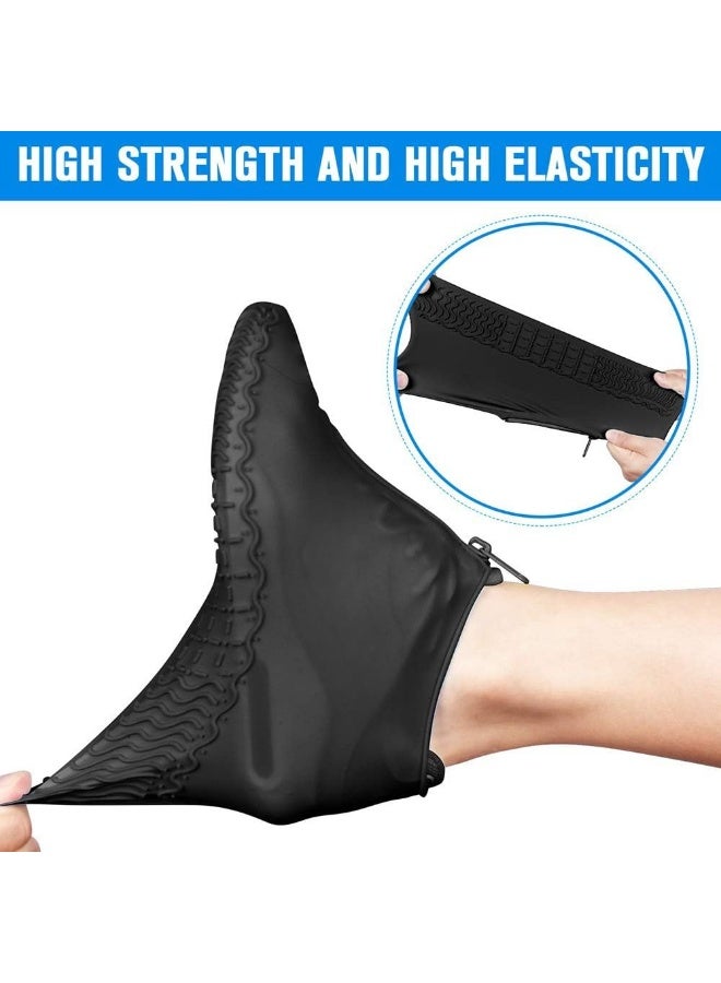 أغطية أحذية من السيليكون، أغطية أحذية قابلة لإعادة الاستخدام مع سحاب، أحذية مطر مقاومة للانزلاق وقابلة للغسل للنساء والرجال (XL (نساء 11.5-14، رجال 11-14) (اللون: أسود) - Image 2