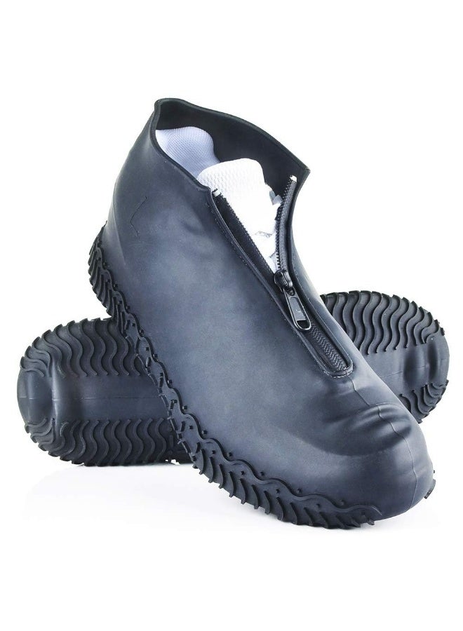 أغطية أحذية من السيليكون، أغطية أحذية قابلة لإعادة الاستخدام مع سحاب، أحذية مطر مقاومة للانزلاق وقابلة للغسل للنساء والرجال (XL (نساء 11.5-14، رجال 11-14) (اللون: أسود) - Image 1