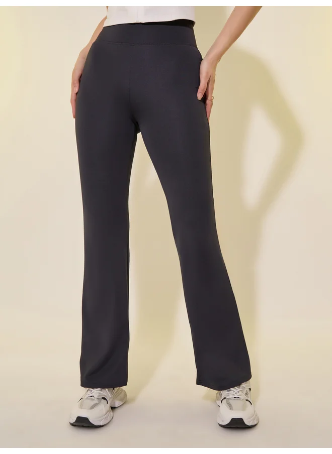تايك تو Take Two Solid Wide Waistband Flared Leggings