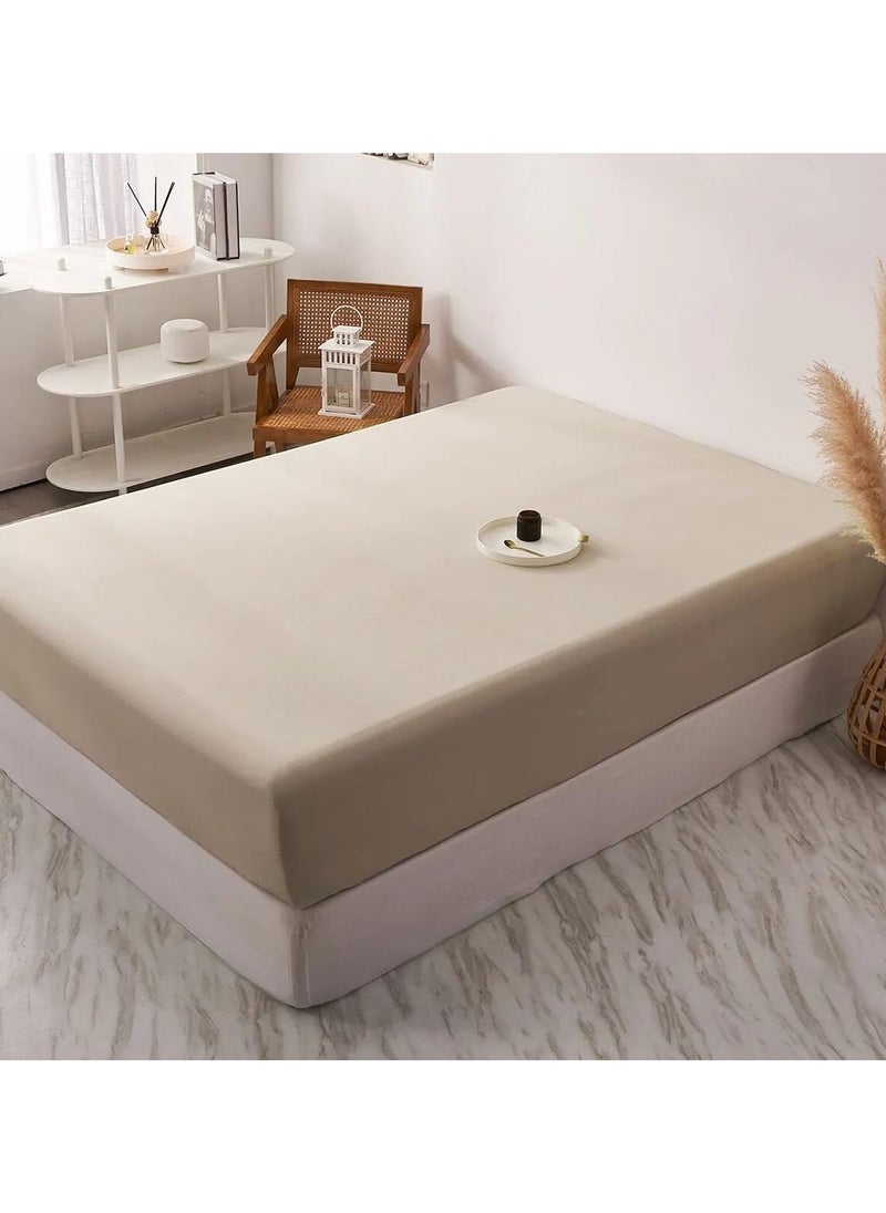 QBED QBED Plain Fitted Sheet Set for Hotels, Homes & Touristic Villages 3 Pieces (120 * 200 * 30cm, Beige)  - Image 1