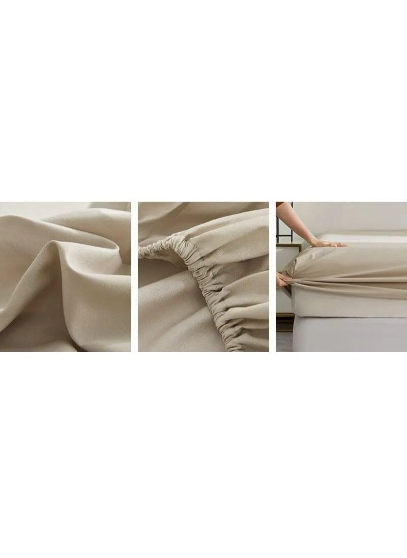 QBED QBED Plain Fitted Sheet Set for Hotels, Homes & Touristic Villages 3 Pieces (120 * 200 * 30cm, Beige)  - Image 3