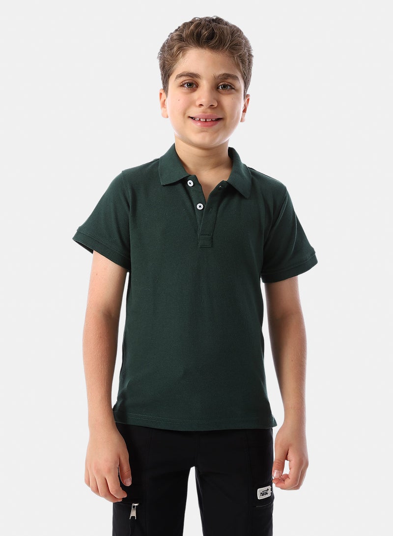 Andora Short Sleeves Pique Boys' Polo Shirt - Dark Green - Image 1