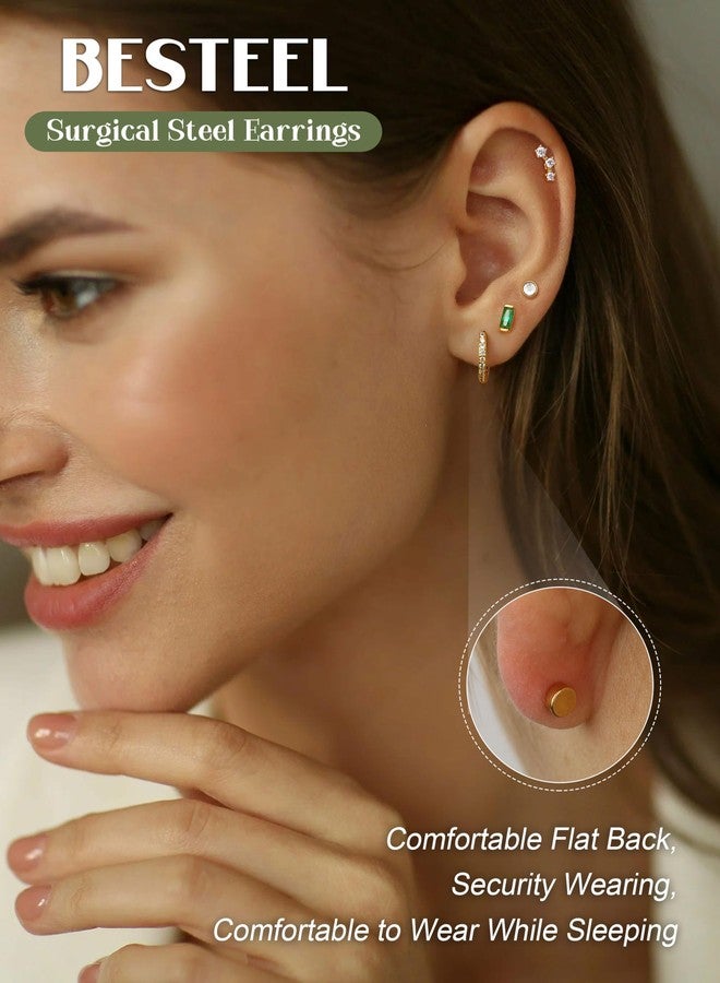 BESTEEL Hypoallergenic Flat Back Earrings - 14K Gold Plated Cartilage Earring Sets for Multiple Piercing, 20G Surgical Stainless Steel Earrings for Women, Small Hoop Flatback Stud Earring Stacks Christmas Gifts - Image 2