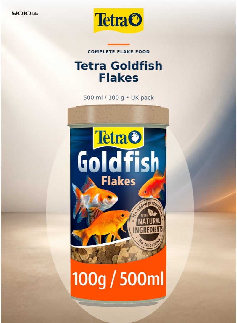 تترا Tetra Goldfish Flakes (TetraFin) 500 مل، 100 جم طعام أسماك لحوض السمك، غذاء رقائق كامل متوازن لجميع الأسماك الذهبية، رقائق تطفو طويلاً وتغوص ببطء، بروتين 42% - Image 1