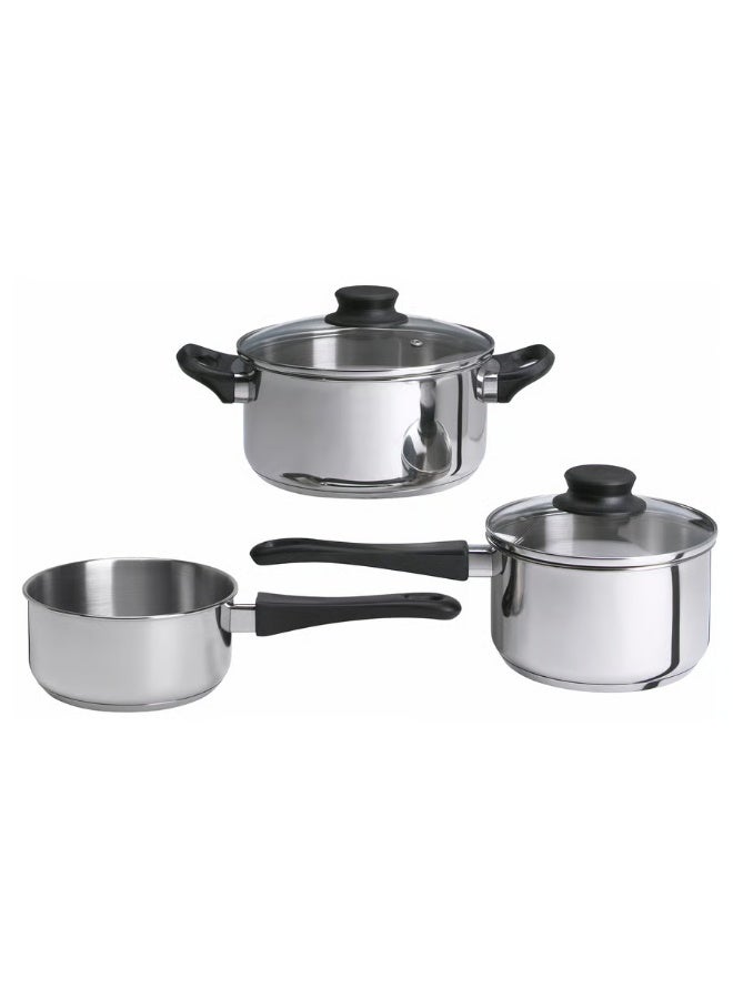 ANNONS 5-Piece Cookware Set – Glass Lids & Stainless Steel – Layered Base for Even Heat – Compatible with All Hob Types – IKEA Original - Image 2