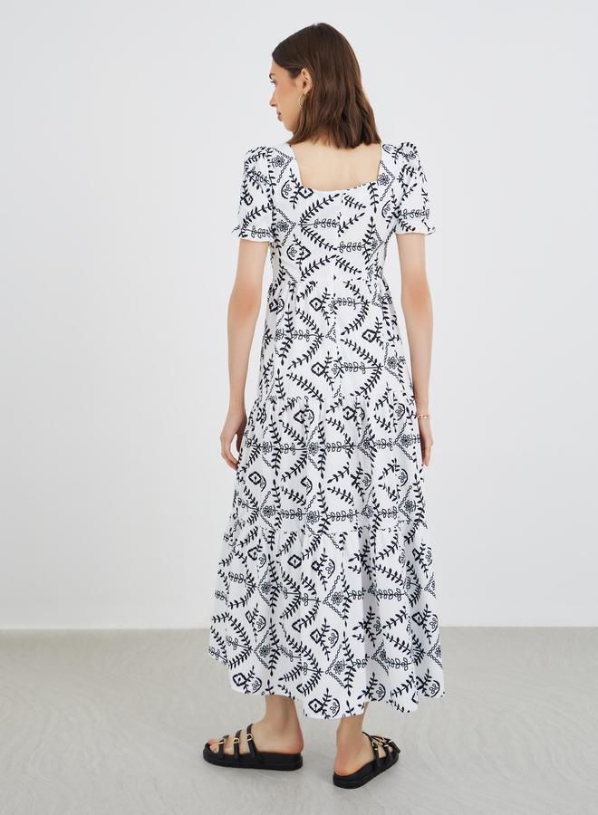 تايك تو فستان ميدي - بياقة مربعة وطبعة زهور - Image 5