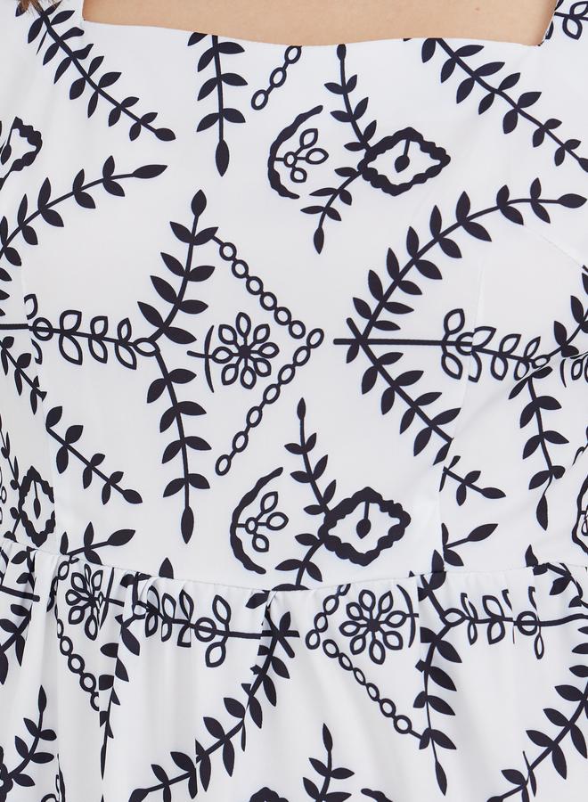 تايك تو فستان ميدي - بياقة مربعة وطبعة زهور - Image 4