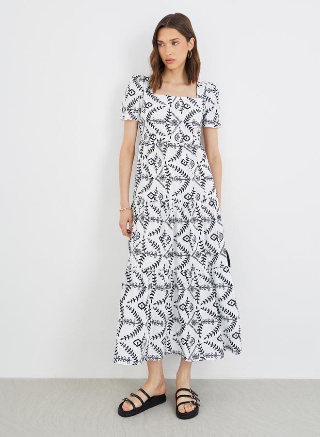 تايك تو فستان ميدي - بياقة مربعة وطبعة زهور - Image 1