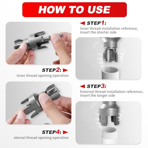 ACIRNS 2PCS Pipe Threading Tool, 1/2" & 3/4" Dual-Function Internal & External Pipe Threader Kit, Alloy Steel Thread Cutting Tool for Water Pipes, Electric Drill Compatible, Fast DIY Plumbing Solution - Image 3