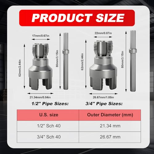 ACIRNS 2PCS Pipe Threading Tool, 1/2" & 3/4" Dual-Function Internal & External Pipe Threader Kit, Alloy Steel Thread Cutting Tool for Water Pipes, Electric Drill Compatible, Fast DIY Plumbing Solution - Image 2